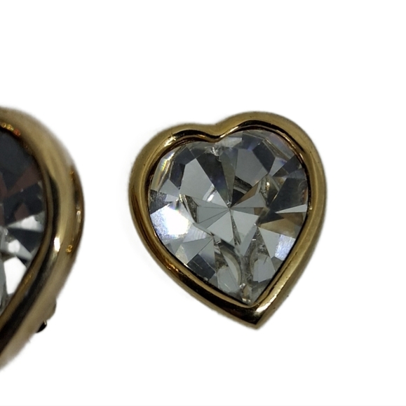 GIVENCHY SPARKLING 1980s CRYSTAL & GOLDTONE HEART CLIP ON EARRINGS - Picture 3 of 7